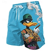  Voor heren Grappig Eend tekenfilm dieren Lange zwembroeken Badpakken Zwembroeken Boardshorts Medium Taille Hawaii Hippie Strandvakantie Zijzakken Mesh voering Elastische tailleband met trekkoord