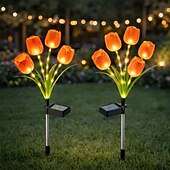 cheap Pathway Lights &amp; Lanterns-2 Pcs Outdoor Solar IP65 Waterproof 4-Head LED Tulip Stake Lights, Decorative Garden, Yard, Lawn, Pathway, Flower Bed, Villa Ambient Landscape Lighting