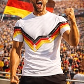  Maillot de football homme Allemagne blanc à chevrons noirs, rouges et dorés, en mesh respirant, protection UPF50+, idéal pour les tournois et l'entraînement.