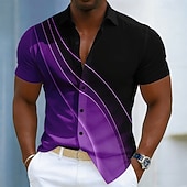 voordelige Geometrisch patroon-Voor heren Geometrisch Lijnen / golven Overgangskleur Overhemd Overhemd met knopen Korte mouw Mode-casual Dagelijks Buiten Vakantie Zomer Lente Strijkijzer 3D-afdrukken Linnenachtig shirt blauw Geel