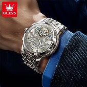 economico Orologi meccanici-Orologio automatico da uomo Olevs Skeleton, lussuoso orologio da polso da lavoro bicolore in acciaio inossidabile con calendario multifunzione, orologio meccanico analogico luminescente impermeabile,
