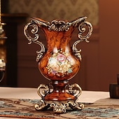 billige Kunstig blomst-europeisk kunstig vintage blomsteroppsats vasesett gyllen harpiksvase falsk blomst, luksuriøs europeisk stil hjemmeinnredning, bordblomsteroppsats for stue, kontor, hotell, inngangsparti