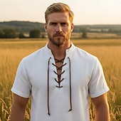  Médiéval Renaissance Chemise Manches courtes Pirate Viking Déguisement Homme Viking Pirate Halloween Carnaval Performance LARP Foire de la Renaissance Adulte Chemise Été