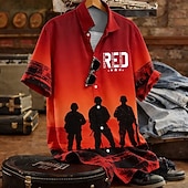  Men's Camouflage Military Veterans Shirt Summer Shirt Button Up Shirt Short Sleeve Vintage Retro Patriotic Outdoor Holiday Summer Spring Turndown 3D Print Collared Shirts Orange red Red 1 Red
