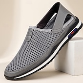 olcso Slip-On hétköznapi cipők-Férfi szürke hálós, bebújós, könnyű, lélegző, kényelmes, hétköznapi sétacipő férfiaknak, irodai alkalmi viseletre, vezetésre, utazásra, mindennapi viseletre és szabadidős kirándulásokra
