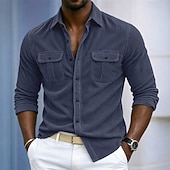 baratos Camisas casuais inteligentes masculinas-Homens Camisa Social Camisa casual Camiseta de Veludo camisa de botão Azul Vermelho Marron Verde Azul Escuro Manga Longa Tecido Colarinho de Camisa Casual Diário Bolso frontal Roupa Elegante Moda