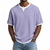 preiswerte T-Shirt mit Waffelstrick-Herren Waffel T-Shirt T-Shirt Kurzarm V Ausschnitt Sommer Frühling Ganzjahres Einfarbig Texture Mode Designer Lässig 2 in 1 Raglanärmel Lässig Täglich Outdoor Hellblau Schwarz Hellgrün Top T-Shirt