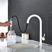 Недорогие Смесители для кухни-Кухонный смеситель с выдвижным распылителем, однорычажный смеситель с высоким изливом для мойки, прочная латунная конструкция, двухфункциональная распылительная головка, простая установка.