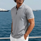 abordables Polo Clásico para Hombre-Hombre polo con cremallera Con Texturas Casual Festivos Diseño Cremallera de un cuarto Manga Corta Moda Básico Plano Jacquard Cremallera de un cuarto Primavera verano Verano Primavera Ajuste regular