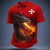 abordables Polo vintage para hombre-Hombre Dragón Cruz Camisetas polo Manga Corta Camisas de polo Diseño Vintage Casual Calle Ropa Deportiva Ropa Cotidiana Impresión 3D Botones Malla Transpirable Verano Primavera Negro Rojo Marrón