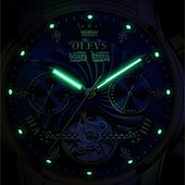 economico Orologi meccanici-Orologio automatico da uomo Olevs Skeleton, lussuoso orologio da polso da lavoro bicolore in acciaio inossidabile con calendario multifunzione, orologio meccanico analogico luminescente impermeabile,