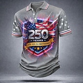 economico Polo Patriottico 250-4 luglio 2026 250° Per uomo Bandiera Americana Polo Manica Corta Magliette polo Camicie con Colletto Casual All'aperto Athleisure Bottoni Primavera &amp; Estate Blu Rosso Grigio