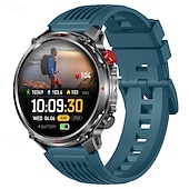billige Smartklokker-Robust militær smartklokke for menn med Bluetooth-samtale, 1100 mAh batteri, LED-lommelykt &amp;kompass, IP68 vanntett taktisk treningsklokke for utendørs bruk, smartklokke med 100+ sportsmoduser for