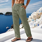 ieftine Vacanţă-Bărbați Pantaloni Scurți Pantaloni scurți din in Pantaloni scurți de vară Pantaloni scurți de plajă Cordon Buzunar Talie elastică Culoare solidă Confort Respirabil Scurt Casual Zilnic Plajă Vacan