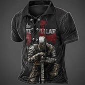 tanie Męska koszulka polo w stylu vintage-Męskie Krzyż templariuszy Koszulki polo Krótki rękaw Koszulki polo Zasznurować szyję Zabytkowe Codzienny Streetwear Dzienne zużycie Druk 3D Oddychająca siateczka Wiosna i lato Czarny Brązowy Szary