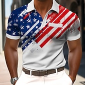 cheap Patriotic 250 Polos-4th of July 2026 250th Men's American US Flag Polo Shirts Short Sleeve Polo Shirts Collared Shirts Casual Outdoor Athleisure Daily Wear 3D Print Buttons Spring &amp; Summer Blue Red Gray