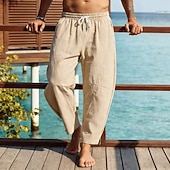 abordables Día festivo-Hombre Pantalones de lino Pantalones Pantalones bombachos holgados Correa Cintura elástica Plano Comodidad Transpirable Longitud total Diario Exterior Festivos Vacaciones Moda Negro Blanco Rígido