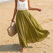 cheap Vacation Skirts-Women's Linen Blend Vacation Skirt Casual Maxi High Waist Skirts Holiday turmeric White Sky Blue Dark Green Summer