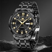 cheap Mechanical Watches-OLEVS Automatic Watch for Men, All Black Stainless Steel Luxury Business Self Winding Wristwatch with Day Date and Luminous Diamonds, Waterproof Analog Dress Watch, Gift for Husband Dad