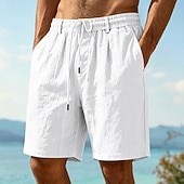 abordables Vacances-Homme Shorts Shorts en Lin Shorts d'été Shorts de plage Cordon de serrage Taille Élastique Uni Confort Respirant Longueur Genou Quotidien Extérieur Fête Vacances Mode Noir Blanche Non Elastique