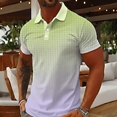 voordelige Heren Geometrisch Polo-Men's Gradient Geometic Polo Shirts Short Sleeve Polo Shirts Collared Shirts Casual Athleisure Daily Wear 3D Print Buttons Breathable Mesh Spring &amp; Summer Blue Brown Green