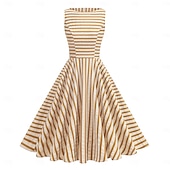 cheap Dresses-1950s Retro Vintage Midi Dress Swing Dress Flare Dress Sleeveless Striped Fit &amp; Flare Swing Round Neck Fancy Dress Women's Carnival Casual Party Dailywear Adults' Dress Spring &amp; Summer