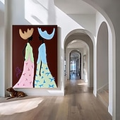 cheap People Paintings-handmade Abstract Colorful Woman Oil Painting Abstract Cowboy Sisters Wall Art Retro Figurative Canvas Art Original Figrure Art Modern Wall Decor