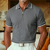 economico Polo Classico da Uomo-Per uomo Polo con zip Testurizzato Casuale Ferie Bavero Zip a un quarto Manica Corta Moda Essenziale Semplice Jacquard Zip a un quarto Primavera &amp; Estate Estate Primavera Vestibilità regolare Blu