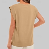 baratos Tanque Simples-Mulheres Camiseta Côr Sólida Clássico Casual Sem Manga Gola Redonda Tops regulares Diário Para Noite Final de semana Preto Branco Vinho Verde Escuro Damasco Verão Primavera