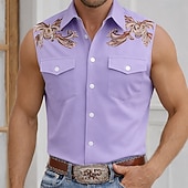 baratos camisas ocidentais dos homens-Homens Estampa floral Vintage camisa ocidental Camisa de caubói camisa sem manga Sem Manga estilo ocidental Ao ar livre Trabalho Casual Verão Primavera Aberto para a Lateral Impressão 3D Camisas de