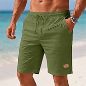 cheap Holiday-Men's Shorts Linen Shorts Summer Shorts Beach Shorts Drawstring Elastic Waist Zipper Pocket Plain Solid Comfort Soft Short Daily Beach Fashion Chic &amp; Modern Blue Black Stretchy