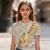 economico Animali 3D della Ragazza-Ragazze 3D Grafico Animale Giraffa Maglietta Manica Corta Stampa 3D Primavera Attivo Carino Bambini 5-12 anni Casuale Quotidiano Scuola Vestibilità regolare
