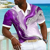cheap Men's Hawaiian Polo-Men's Ombre Abstract Hawaiian Polo Shirts Short Sleeve Polo Shirts V Neck Casual Resort Athleisure Daily Wear Vacation Wear 3D Print Spring &amp; Summer Blue Pink Purple