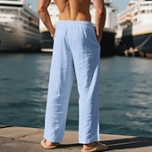 abordables Chemises lin et coton-Homme Chemise en lin Deux pièces Ensemble Chemise Et Pantalons en Lin Pantalons Pantalon décontracté Set Uni Quotidien Extérieur Vacances Col grand-père manche longue Été Printemps Mode Occasionnel
