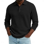 economico Polo classica da uomo-Per uomo Magliette Polo a Nido d'Ape Testurizzato Casuale Streetwear Bavero Manica Lunga Essenziale Moderno Semplice Testurizzato Bottoni Puro Primavera Autunno Tutte le stagioni Vestibilità regolare