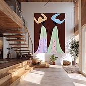 cheap People Paintings-handmade Abstract Colorful Woman Oil Painting Abstract Cowboy Sisters Wall Art Retro Figurative Canvas Art Original Figrure Art Modern Wall Decor