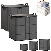 رخيصةأون تخزين الملابس-منظم لحاف وفراش مقاوم للغبار مكون من قطعتين، حقائب تخزين كبيرة قابلة للطي بمقابض معززة &amp;سحابات متينة، خزانة ملابس مقاومة للماء &amp;مساحة تخزين أسفل السرير للألحفة والبطانيات والوسائد