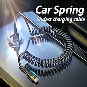 baratos Cabos de telemóvel-Pacote com 2 cabos USB-C espirais de 5A para carro, cabo de carregamento rápido USB-A para Tipo-C com mola, extensível até 1 m, cabo de dados espiral para Android Auto, Samsung Galaxy S24, S23, S22,