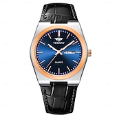 baratos Relógios Quartz-Relógio masculino de quartzo para negócios - relógio de pulso social com pulseira de couro e bisel em ouro rosa, relógio analógico luminoso com dia e data, relógio minimalista à prova d'água para