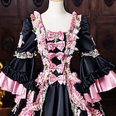 abordables Vestidos-Rococo Baroque Ball Gown Floor Length Dress Ball Gown Long Sleeves Princess Bridal Bow Floral Ball Gown Square Neck Fancy Dress Women's Royal Halloween Carnival Masquerade Prom Tea Party Party