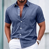 Недорогие Camisas casuais inteligentes masculinas-SoftFade™ Men's Shirt Casual Shirt Faded Shirt Garment Dyed Black White Pink Burgundy Navy Blue Short Sleeve Plain Shirt Collar Casual Daily Front Pocket Clothing Apparel Cotton