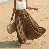 cheap Vacation Skirts-Women's Linen Blend Vacation Skirt Casual Maxi High Waist Skirts Holiday turmeric White Sky Blue Dark Green Summer