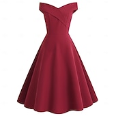 ieftine Rochii-1950 Retro / vintage Miezul zilei Rochii Rochie leagăn Rochie Flare Fără mâneci De pe umăr Culoare solidă Mulată Costume de fancy Pentru femei Mascaradă Petrecere cu cocktail Petrecere ceai Adulți