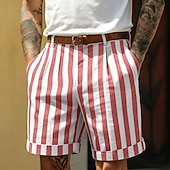 abordables Negocio-Hombre Pantalón corto Pantalones cortos de lino Pantalones cortos de verano Pantalones cortos de playa Bolsillo Cintura elástica A Rayas Comodidad Transpirable Longitud de la rodilla Casual Diario