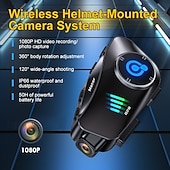 olcso Motorkerékpár- és terepjáró-kiegészítők-q28 motoros sisakkamera, 1080p HD vezeték nélküli akciókamera 50 órás akkumulátor-üzemidővel, 120°-os széles látószögű, 360°-ban forgatható, IP66 vízálló sisakra szerelhető videokamera motorozáshoz és