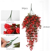 preiswerte Künstliche Pflanzen &amp; Grünpflanzen-4 künstliche grüne Kunststoffblumen, künstliche Hängepflanzenranken, UV-beständig, geeignet für die Dekoration von Haus- und Gartenwänden, Büros, Hochzeiten, Partys und Hängekörben.