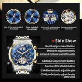 economico Orologi meccanici-Orologio automatico da uomo Olevs Skeleton, lussuoso orologio da polso da lavoro bicolore in acciaio inossidabile con calendario multifunzione, orologio meccanico analogico luminescente impermeabile,