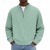 olcso Alap pulóverek-Férfi Pulóver Kordbársony Negyed cipzáras pulóver Fekete Világoszöld Burgundi vörös Sötétkék Sötétzöld Álló gallér Sima Texturált Hétköznapi Napi Sport &amp; Szabadtéri Utcai sikk Menő Sportruházat