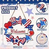 economico 250° Anniversario degli Stati Uniti-decorazioni in legno per il 4 luglio, ghirlande patriottiche per la porta d'ingresso, decorazioni per il giorno dell'indipendenza, segno stellare di benvenuto, decorazione per il Memorial Day da