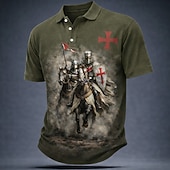 tanie Męska koszulka polo w stylu vintage-Męskie Templariusze Koszulki polo Krótki rękaw Koszulki polo Klapa Zabytkowe Codzienny Ulica Athleisure Dzienne zużycie Druk 3D Guziki Oddychająca siateczka Lato Wiosna Czarny Brązowy Zielony